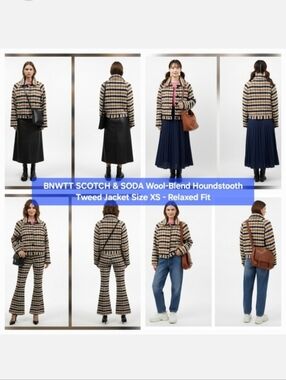 BNWTT SCOTCH & SODA Wool-Blend Houndstooth Tweed Jacket Size XS - Relaxed Fit